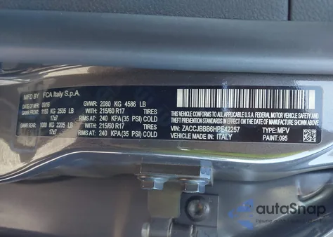 2017 Jeep Renegade Latitude 4X4 z USA, uszkodzony, nr VIN ZACCJBBB6HPE42257